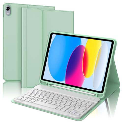 Tastiera per iPad A16 11/10 Generazione (2025/2022), Cover con Tastiera per iPad 11 Gen 11 Pollici/10 Gen 10.9 Pollici, Bluetooth Magnetica QWERTY Keyboard, Custodia con Portapenna, Verde chiaro
