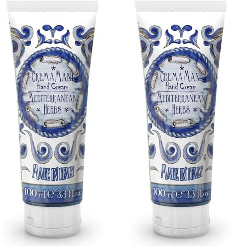 2x Le Maioliche - MEDITERRANEAN HERBS - CREMA MANI 100 ml - MADE IN ITALY - Note di Erbe Mediterranee, Scorza di Limone, Mirto, Gelsomino, Ginger, Timo + OMAGGIO 2 Tisane Funzionali Viropa