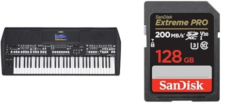 Yamaha PSR-SX600 Digital Keyboard - a Powerful Digital Workstation Keyboard with 61 Touch-Sensitive Keys, in a Black Finish & SanDisk 128GB Extreme PRO SDXC card + RescuePRO Deluxe, up to 200MB/s