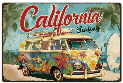 SUPERDANT California Letreros de Hojalata para Autobús Carteles de Metal para Colgar Carteles de Metal Vintage Carteles de Autobús de California Decoración de Pared para el Hogar Bares Cafeterías
