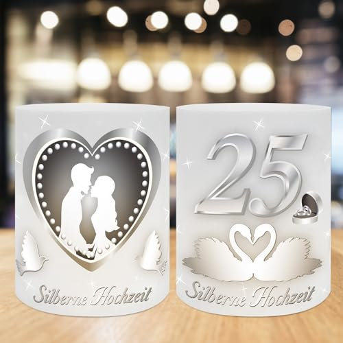 TGFIX 12Pcs Windlicht Tischdeko Silberne Hochzeit 25. Hochzeitstag Tisch Deko Silberhochzeit Kerzen Windlichter Silber Hochzeiten Jubiläum Dekoration Geeignet für Teelichter oder Kerzen