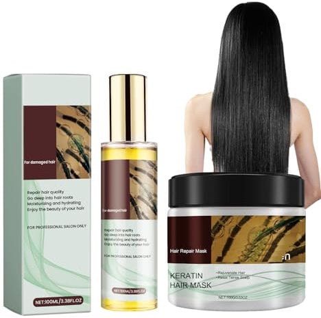 Dyceittdia 2pcs Cura dei Capelli al Collagene, 100ml Oli per il trattamento dei Capelli e 100g Maschera per Capelli, Riparazione al Collagene, Idrata le punte secche, hair mask1