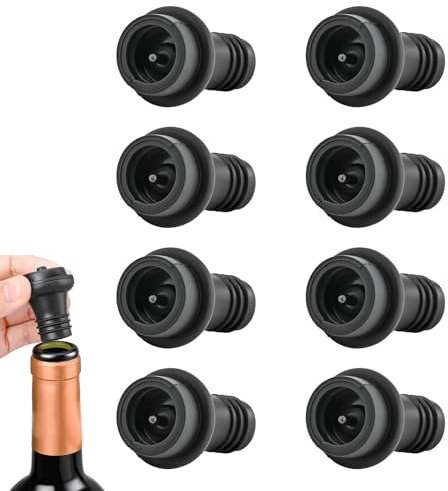 8 Pcs Wine Stopper, Reusable Wine Bottle Stoppers, Stoppers Bottle Silicone, Vacuum Wine Stoppers, Leakproof Wine Stopper Preserver, Suitable for Beer, Champagne, Wine, Sparkling Wine(Black)