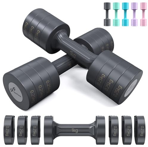 Hanteln Set, Sportneer Verstellbare Hanteln Frauen Set je 1–2,5 kg, 4-in-1 Kurzhanteln 2er Set, Adjustable Dumbbell Set für Home Gym, Fitness, Krafttraining, Geschenk (Schwarz-Grau)
