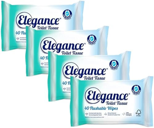 Gentle Moist Flushable Toilet Tissues Wet Wipes Enriched with Aloe Vera, Certified Fine to Flush, Dermatology Tested, Alcohol & Paraben Free, 160 Flushable Toilet Wipes (4 Packs of 40 sheets)