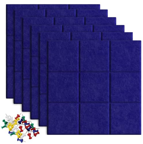 Uoisaiko Tableau en Liège Mural 30x30 cm - 6 Panneaux en Feutre Adhésif - Tableau d'Affichage avec 30 Punaises pour Bureau et Maison, Bleu Marine