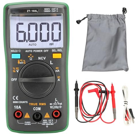 ZT102L Digitalmultimeter mit NCV-Funktion, Hohe Genauigkeit, Kompakt, Tragbar, Induktivität, Kapazität, Widerstandstester, Induktivität, Messgerät, Hintergrundbeleuchtetes Display