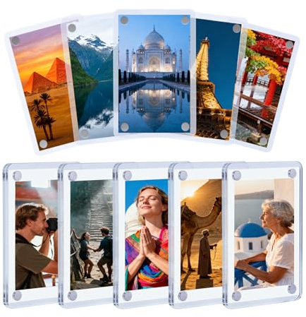 Wigearss 10 Piezas de Marcos de Fotos Acrílicos, Marco de Fotos Acrílico Transparente de Doble Cara, Sin Marco para Refrigerador, Bloque Magnético para Nevera, 9 x 6 cm
