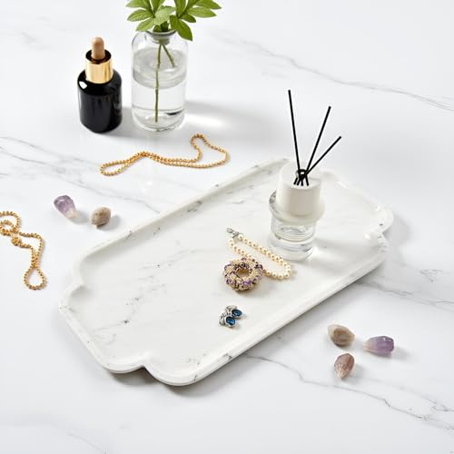 Marmor Real Natural Marble Tray for Bathroom, Vanity, Kitchen and Desktop, Rectangle Genuine Marble Stone Tray for Jewelry, Cosmetics, Candles, Perfume and Home Decor