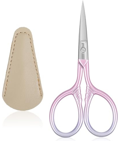 Professional Grooming Mini Scissors with Stainless Steel Straight Tip, 3.5 Inch Pink Small Scissors Beauty with Leather Case for Personal Care Facial Hair Removal and Ear Nose Eyebrow Trimming(Pink)