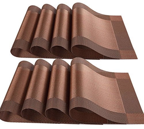 YOY Tischsets für die Küche, PVC, 8 Stück, Motiv: Fahion Esszimmertisch, Essmatten für Kinder, rechteckig, waschbar, Dekoration, Jacquard-Gewebe, Kunststoff, Vinyl, einfacher Stil, Braun