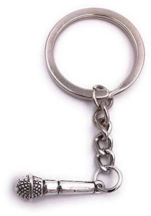 H-Customs Microphone Mic small Key ring pendant silver metal