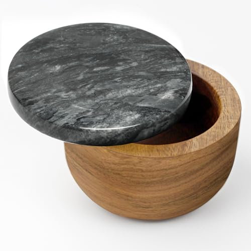 jalz jalz Salt Box of natual Wood with Marble lid for Salt Cellar or spic Storage