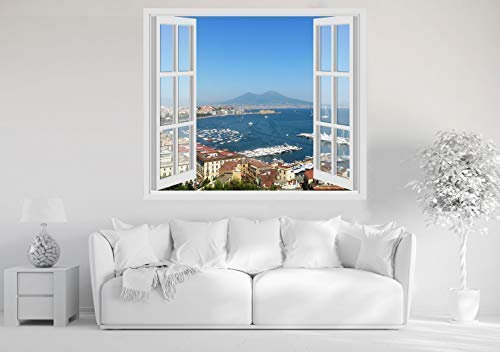 Adesivi Murali Finestra - Paesaggi Vari Mare e Oceano - WALL STICKERS 3D parete muro (60x70 cm, Vesuvio Golfo Mare Napoli - N028)