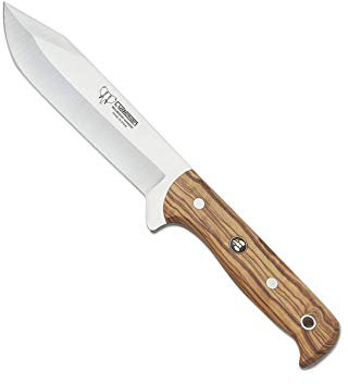 Cudeman Cuchillo 119-L hoja de acero inoxidable ACX-380 de 13 cm empuñadura de madera de olivo de 12 cm para caza, pesca, supervivencia y bushcraft + Portabotellas regalo