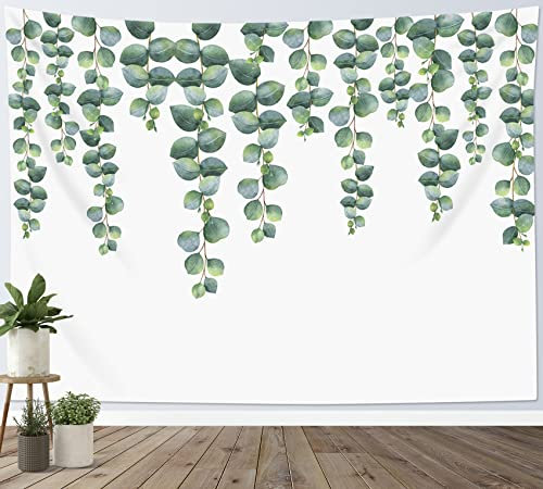 LB Eukalyptus Blatt Wandteppich Grüne Pflanzen Wandtuch Frühlings Baum Wandbehang Aquarell Blätter Tapisserie für Wohnzimmer Schlafzimmer Wohnheim Wanddeko,235x180cm