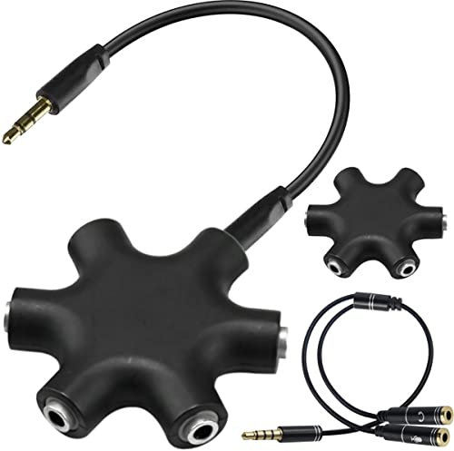 Xiatiaosann Headphone Splitter 3.5mm Multi Headphone Audio Adapter, 2 PCS 5 Way 6-Jack Female Connector with 1 Male to Female Splitter Cable for Mp3 Player Mobile Phone Laptop Speakers