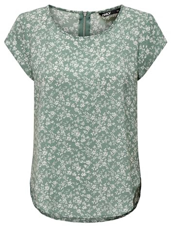 ONLY Damen Bedruckte Kurzarm Bluse Print Basic Rundhals Ausschnitt T-Shirt Blouse Oberteil ONLVIC