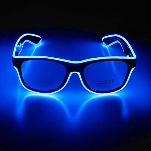 Therlan Led Brille, Neon Leuchtbrille, Leuchten PartyBrille, LED Party Sonnenbrille, Led Glow Flashing Kostüme, LED Brille für Rave EDM Halloween Party (Blau)