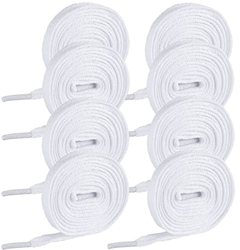 TRUEIN 4 Paar Weiße Schnürsenkel für Sneaker, 120cm Flach 8mm Breit, Reißfest, Ersatz für Sportschuhe, Laufschuhe, Turnschuhe, Wanderschuhe
