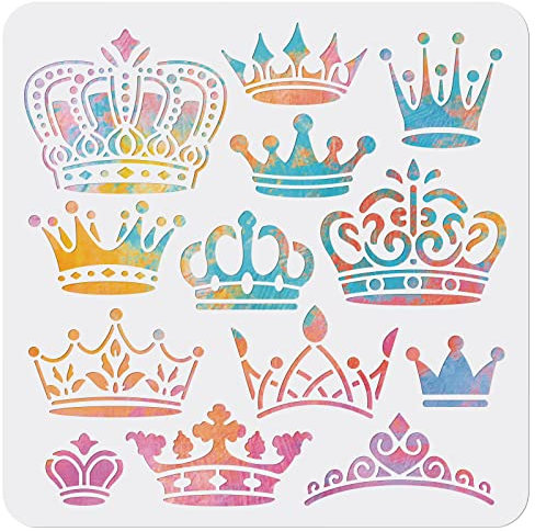 MAYJOYDIY Kronen Schablone König Königin Kronen Schablonen Zum Malen 30 × 30 cm Wiederverwendbares PET Material Leicht Für DIY Geschenke Dekoratives Basteln Scrapbooking Alben Papierkarten