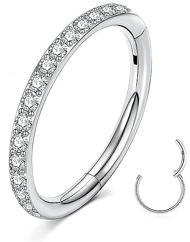 ESHIONER Nasenring G23 Titan Hypoallergen Silber Gold Septum Conch Helix Ohrring Clicker Ring Nostril Tragus Ohr Piercing Ring Lip Nose Daith Rook Piercing Schmuck CZ 16G 8MM