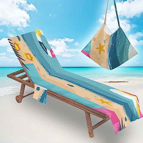 FANSU Schonbezug Für Gartenliege Frottee Liegenauflage Liegestuhl Handtuch mit Taschen Strand Strandliegenauflage Weich Strandtuch für Reisen Schwimmen (75x210cm,Ozean)