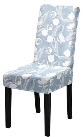 HZDHCLH Stuhlhussen 4er Set Stuhlbezüge Stretch abnehmbar, waschbar, Esszimmerstuhl-Schutzsitz für Hotel Restaurant Küche Hochzeitsfeier(Blaue Tulpe/4 Stück)