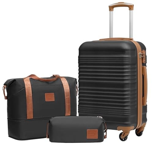 COOLIFE Koffer Set 3tlg: Luggage Set 20 Zoll Handgepäck Hartschale TSA | ABS, 4 leise Rollen, Reisetasche & Kulturtasche inkl. – Ideal für Business, Kurztrips & Wochenendausflüge