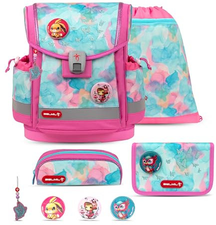 Belmil Classy Plus Schulranzen Set 5-teilig mit Brustgurt (405-78/AG/S) (Aqua Rose)