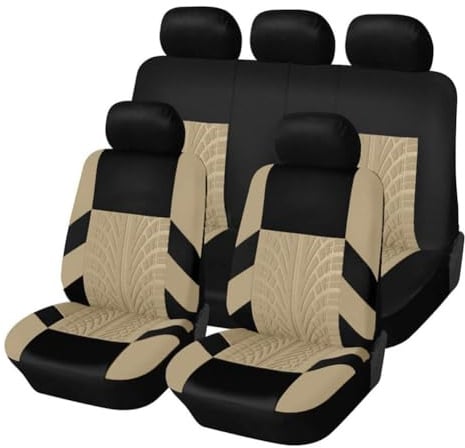 ALYOOP Auto Sitzbezüge Sets Autositzbezüge für Nissan Micra K12 2003-2010, Schonbezüge Autositz Stoff Vordersitze Rückbank Atmungsaktiv Sitzschoner Zubehör,D/Beige