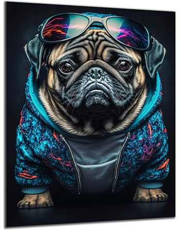 Munera Design - Bild 30x40 - Hund stylisch Mops cool- Wand-Bilder Wohnzimmer