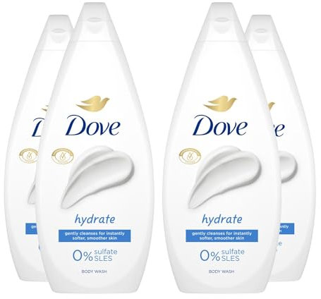 Dove Body Wash 0% Sulfate SLES for Women Made with Naturally Derived Cleansers and Plant Based Moisturiseres Gently Cleanses for Softer and Smoother Skin, 720ml (Buy 4, Hydrate)