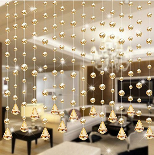 Generic 1 Luxury Glass Beaded Door String Tassel Curtain with Rod (Gold, One Size), 9Bw9o4XW7