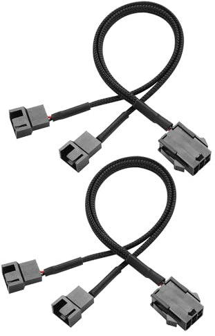 GINTOOYUN 27.5cm/10.82in Black 22AWG PVC Insulated Braided Nylon Sheath 6Pin Female to 2 x 3/4Pin Male Computer Case Fan Cable for Chassis Cooling Fans (1 to 2)