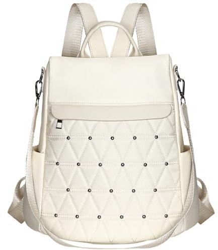 Eshow Rucksack Damen Klein, Moderner Rucksack, Anti Diebstahl Rucksack für Mädchen Und Fraun, Cityrucksack Elegant zur Schule Arbeit Reise,Große Kapazität, Beige