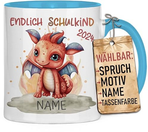 Drachen Tasse personalisiert für Kinder – Kinderbecher aus Keramik – Passend als Geschenk zum Geburtstag, zur Einschulung, für den Kindergarten oder Weihnachten