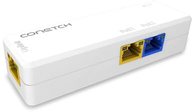 CONETCH PoE-Splitter mit 3 Ports, 1 in 2 Out-PoE-Extender, IEEE 802.3af/at/bt PoE-betrieben, Mini-PoE-Passthrough-Switch, 100 Mbps Ethernet, unterstützt 3 Kaskadierungsstufen, Plug & Play