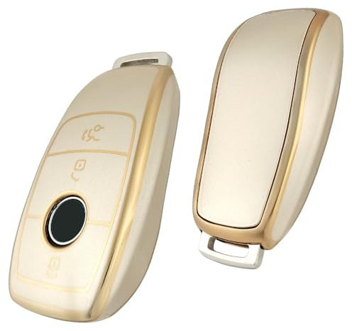 Baisirui Schlüsselhülle Autoschlüssel Hülle kompatibel mit Mercedes Benz A C E Klasse CLA GLC W213 TPU Schlüsseletui Schutzhülle (E-golden)