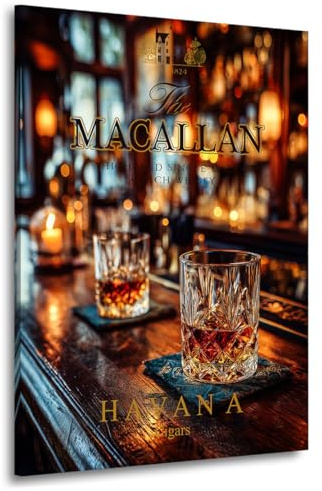 Kunstgestalten24 | Whisky Bild auf Leinwand – Bar Motiv mit Glas & Atmosphäre – Hochwertiger Kunstdruck mit Echtholz-Keilrahmen – Wandbild für Lounge & Büro | 75x100 mit 4cm Rahmentiefe