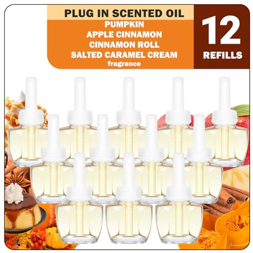 SCENTORINI Duftölflakon Nachfüller, Kompatibel Mit Air Wick und Glade Duftstecker, 12 x 19 ML, Kürbis, Apfel-Zimt, Zimtschnecke, Gesalzene Karamellcreme Raumduft Lufterfrischer, Raum Duftöl