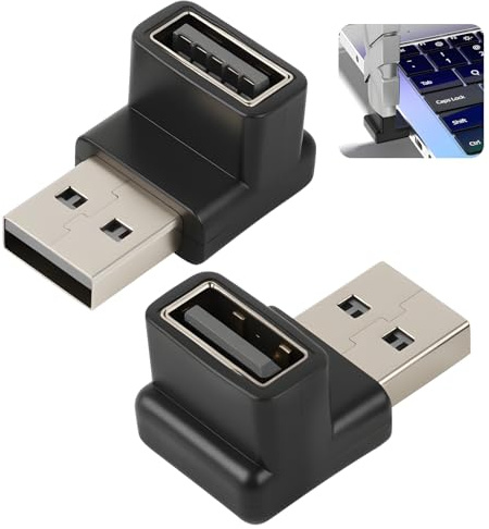 Wafuesh Adaptador USB 3.1 90 Grados Macho a Hembra, Conector en Ángulo L para Transferencia de Datos 10Gbps, Carga Rápida 3A, Compatible con OTG, 2 Piezas (Curva Positiva/Hembra Abajo)