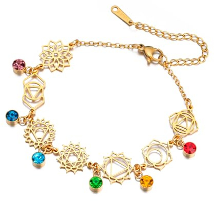 LIKGREAT 7 Chakra Verstellbares Armband für Damen Edelstahl Spirituelle Heilung Symbol Armband Inspirierender Yoga Schmuck für Meditation