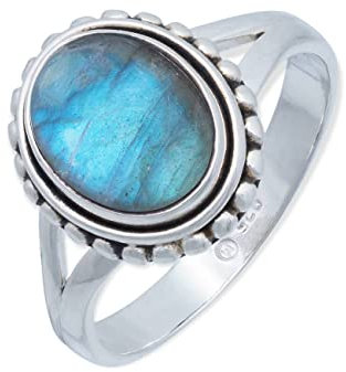 mantraroma Silber Ring Damen 925 Labradorit Edelstein blau schlicht groß modern