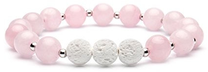 Bivei Aromatherapy Lava Stone Essential Oil Diffuser Bracelet Semi Precious Gemstone Round Beads Crystal Bracelet(Rose Quartz)