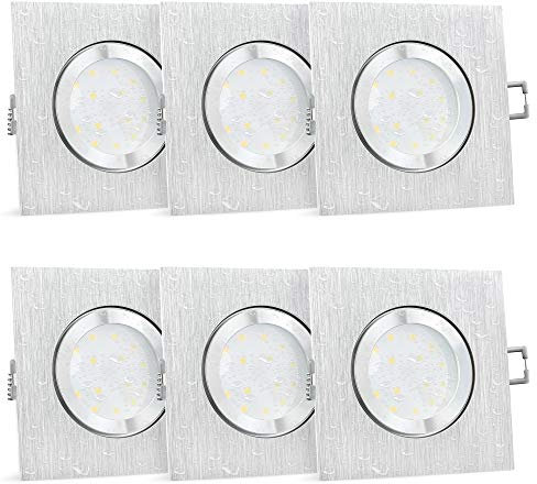 SSC-LUXon 6 Stück QW-2 Einbaustrahler LED flach gebürstet Bad & Außen IP44-4W LED Modul neutralweiß 230V - Spot quadratisch