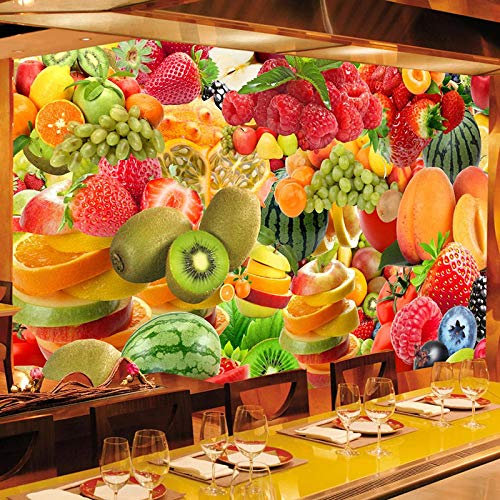 Xcstdjx Benutzerdefinierte 3D Wallpaper Wandbilder Pfirsich Apfel Wassermelone Frisches Obst Poster Wandmalerei Wohnzimmer Küche Obst Shop Dekor Wandbild,430(W)*300(H) Cm