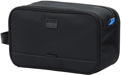 ZEEMO Travel Toiletry Bag for Men, Medium Water-Resistant Double-Sided Full-Open Dopp Kit, Versatile Organizer for Shower and Hygiene Accessories, Bathroom Essentials, Cosmetics, Black