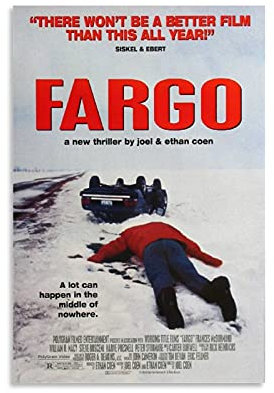 Filmposter, Motiv: Regie von Joel Coen Black Comedy Crime Film Fargo Poster, dekoratives Gemälde, Leinwand, Wandkunst, Wohnzimmer, Poster, Schlafzimmer, Gemälde, 60 x 90 cm