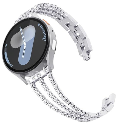 KADES Kompatibel für Samsung Galaxy Watch 7 Armband 40mm 44mm,20mm Damen glitzer Gliederarmband for GalaxyWatch 6/5/4/FE 40mm 44mm,Galaxy Watch Active 2 40mm 44mm armband,Silber